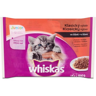 Whiskas Junior klasický výběr ve šťávě pro kočky 4 x 100 g