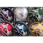 Slezská tvorba Sada skleněných vánočních ozdob koule barevná matná stříbřená motiv vesnička 6 ks – Zboží Mobilmania