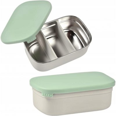 BEABA ® Nerezový box na svačinu velvet šedá/malinově zelená – Zboží Dáma