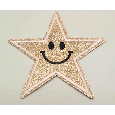 Nažehlovací záplata - třpytivá hvězda - světlé zlato - rozměr 8,5 cm x 8,5 cm – Zboží Mobilmania