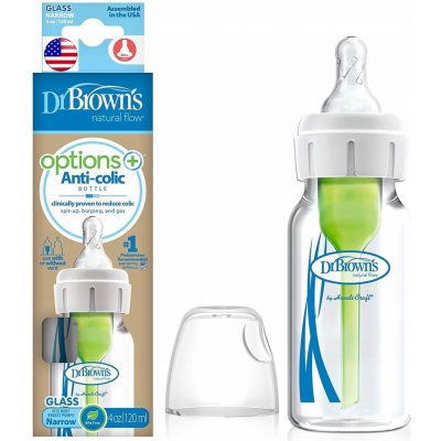 Dr. Brown's kojenecká láhev Options Narrow anti Colic skleněná bílá se silikonovým dudlíkem level1 1 ks 120ml