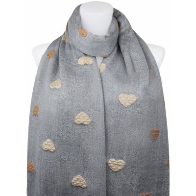 Biju dámský oboustranný obdélníkový šál 2324-3 se srdíčky šedé 7200691-6 – Sleviste.cz