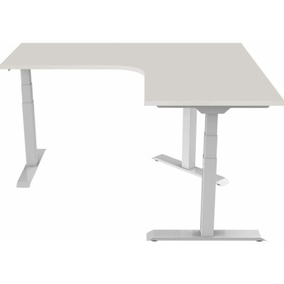 DELSO Rohový elektrický výškově nastavitelný stůl SHAPER 130x160cm - LEVÝ - bílá, Světle šedá