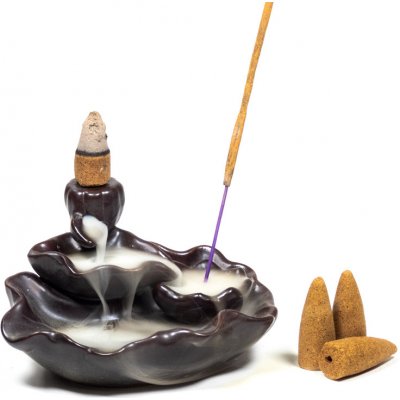 Phoenix Import Keramický stojan Lotus kašna na vonné kužely Tekoucí kouř černý – Zboží Mobilmania