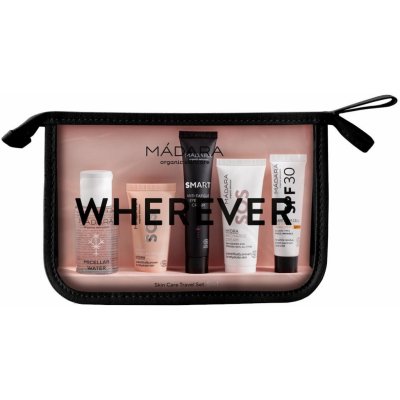 MÁDARA Wherever Cestovní Beauty sada 5 v 1 (Micelární voda 50 ml, Maska Hydra 17 ml, Krém Hydra Recharge 15 ml, opalovací krém na obličej 10 ml)