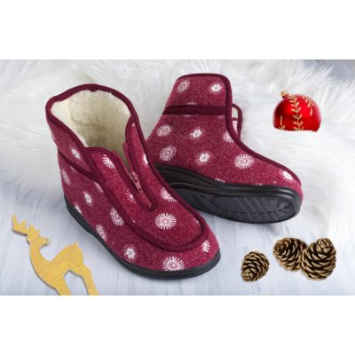 Wooline důchodky s ovčí vlnou dámské červené s vyšívanými květy – Zboží Dáma