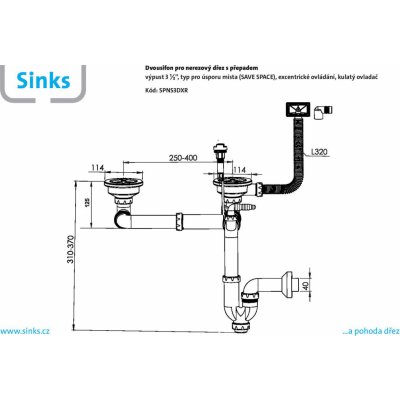 Sinks Dvousifon 3 1/2" pro nerez. dřezy s úsporou místa a s exc. ovladačem (kulatý) SPNS3DXR