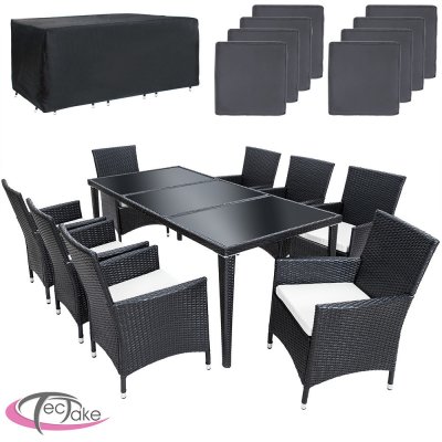 tectake 401161 Zahradní ratanový nábytek Monaco 8+1 vč. plachty černá – Zboží Dáma