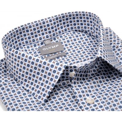 Olymp Comfort Fit košile s modro-béžovými ornamenty – Zboží Dáma