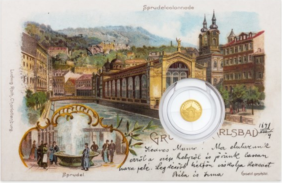 Česká mincovna zlatá mince Karlovy Vary Tržní kolonáda 0,5 g