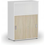 Primo Kombinovaná kancelářská skříň se zásuvnými dveřmi WHITE, 1087 x 800 x 420 mm, bílá/dub přírodní