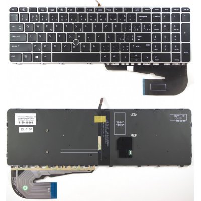 česká klávesnice HP EliteBook 755 G3 850 G3 850 G4 ZBook 15u G3 G4 černá/stříbrná CZ/SK podsvit touchpoint