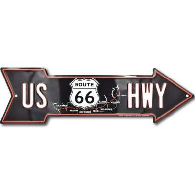 Plechová cedule US 66 Highway arrow, 15cm x 50cm – Zbozi.Blesk.cz