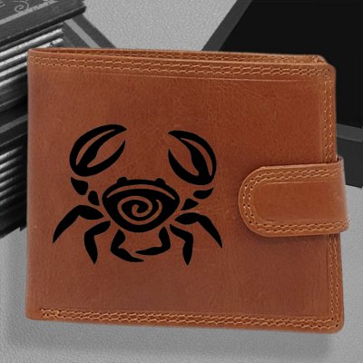 Pánská kožená peněženka s tvým vlastním jménem, monogramem a znamením zvěrokruhu Rak Pánská hnědá peněženka Enzo