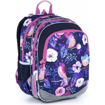 Topgal batoh s ptáčky a kytkami ELLY růžovo-fialový Modrý