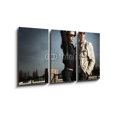 Obraz 3D třídílný - 90 x 50 cm - Attractive young couple wearing sunglasses Atraktivní mladý pár nosí sluneční brýle – Zboží Mobilmania