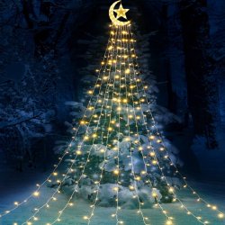 ROSNEK 3.5m LED vodopád světelný řetěz 8 světelných režimů teplá bílá vánoční světla s časovačem pro vánoční stromek venkovní zahradní party Deco