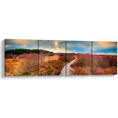 Obraz - Podzimní cesta krajinou, Čtyřdílný 160x40 cm – Hledejceny.cz