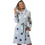 Dámský šedý župan s kapucí modré a bílé hvězdy termo bavlna 1TB0104 šedá – Zboží Dáma