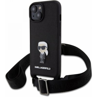 Pouzdro Karl Lagerfeld Saffiano Crossbody Metal Ikonik iPhone 15 černé – Zboží Mobilmania