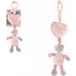 Teddies Medvěd se srdíčkem plyš závěs na postýlku/kočárek hrací strojek 34 cm růžový na kartě v sáčku – Zboží Dáma