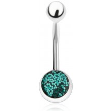 Šperky eshop ocelový piercing do břicha stříbrné barvy tyrkysové glitry PC02.27