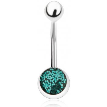 Šperky eshop ocelový piercing do břicha stříbrné barvy tyrkysové glitry PC02.27