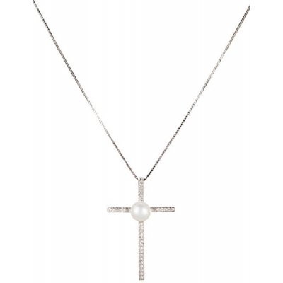 JwL Luxury Pearls Stříbrný náhrdelník Křížek s pravou perlou JL0455