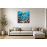 Obraz na plátně – Veselí podmořští kamarádi mezi korály 100 × 100 cm – Hledejceny.cz