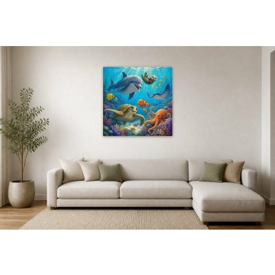 Obraz na plátně – Veselí podmořští kamarádi mezi korály 100 × 100 cm – Hledejceny.cz