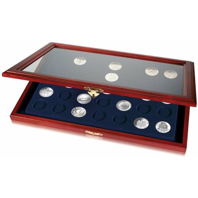 Safe Vitrína na mince s kruhovými poli Vnitřní uspořádání: 17 polí Ø 33 mm – Sleviste.cz