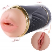 Lonely double ended battery operated mouth and pussy masturbator natural black
