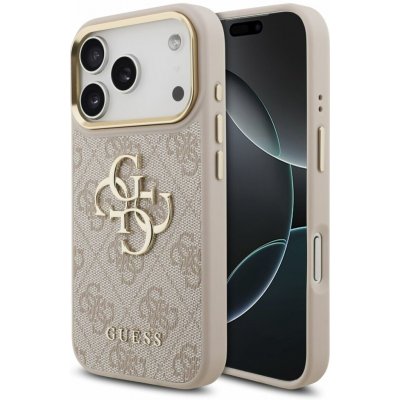Guess PU Leather 4G Metal Logo Gold Frame Zadní Kryt pro iPhone 17 Pro Pink GUHCP17L4GMGCPI – Zboží Živě