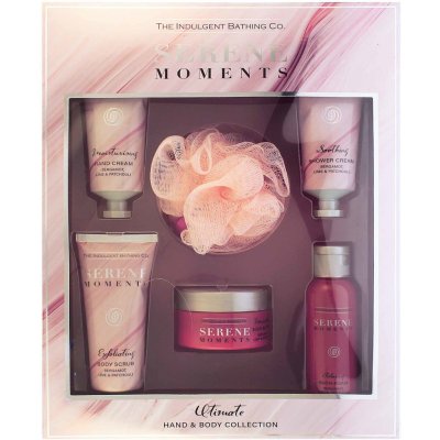 The Indulgent Bathing Co. Serene Moments Ultimate Hand & Body Collection dárková sada pěna do koupele 100 ml + tělové máslo 100 ml + tělový peeling 100 ml + krém na ruce 100 ml + sprchový krém 100 ml – Zbozi.Blesk.cz