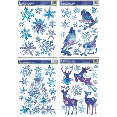 Anděl fólie 214 ptáčci s vločkami a stromek z vloček modrý s glitry 37x29 cm – Hledejceny.cz