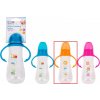 Láhev a nápitka First Steps Feeding Bottle kojenecká lahev čirá s úchopy Zoo oranžová 250 ml