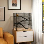 PawHut Klec pro drobné hlodavce černá 78,5 x 48,5 x 80 cm – Zboží Dáma
