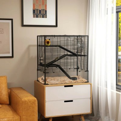 PawHut Klec pro drobné hlodavce černá 78,5 x 48,5 x 80 cm – Zboží Dáma