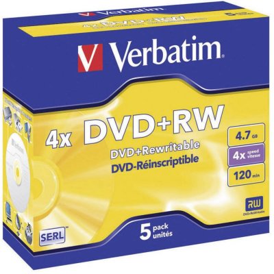 Verbatim DVD+RW 4,7GB 4x, jewel, 5ks (43229) – Zboží Mobilmania