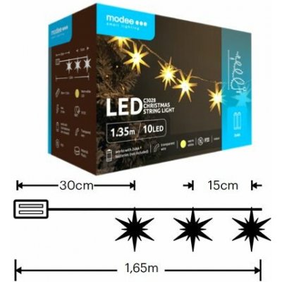 Modee ML-C3028 10LED 1,35m hvězda 3D vánoční řetěz, 2xAA teplá IP20 352754,00 – Hledejceny.cz