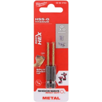 MILWAUKEE Vrták na kov 3,0mm 2ks RED HEX HSS-G TiN O 48894763 – Zboží Mobilmania