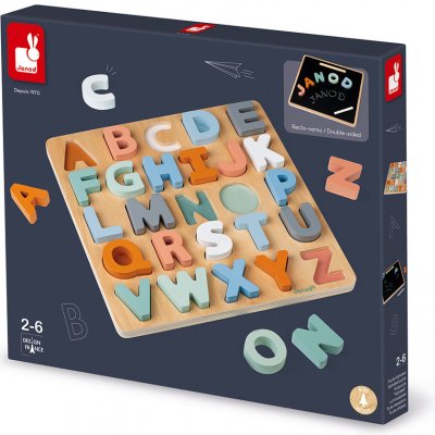 Janod dřevěné vkládací puzzle abeceda a tabulka na psaní Cocoon 26 ks – Zboží Mobilmania