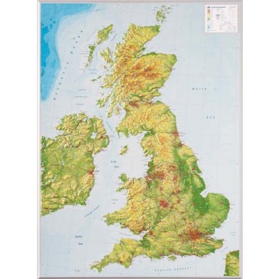 Georelief Velká Británie a Irsko - plastická mapa 80 x 60 cm Varianta: bez rámu, Provedení: plastická mapa – Zboží Mobilmania