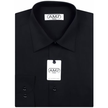 AMJ pánská košile jednobarevná dlouhý rukáv slim fit JDS017 černá