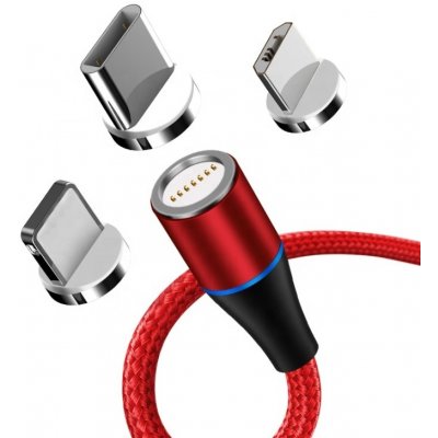 W-star MG3BRD2 magnetický USB, 3v1, USBC, micro USB, lightning, 5A, Led, 2m, červený – Zbozi.Blesk.cz