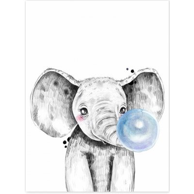 INSPIO Tabulka Obraz na zeď - Slon s modrou bublinou zvířata černá, bílá, modrá – Zboží Mobilmania