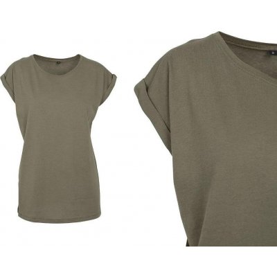 Build Your Brand Prodloužené splývavé tričko s ohrnutými rukávy zelená olivová
