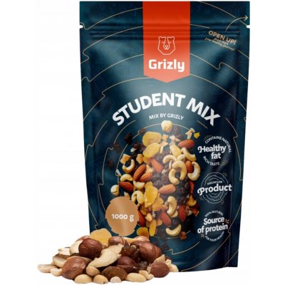 GRIZLY Studentská směs mix mandlí, ořechů rozinky kešu ořechy ananasu 1000 g – Sleviste.cz