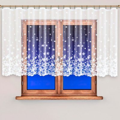 Olzatex žakárová záclona VÁNOČNÍ HVĚZDA zimní, vánoční vzor, s bordurou, bílá, výška 120cm (v metráži) – Zboží Mobilmania
