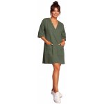 B233 Tunic dress with V-neck and front pockets khaki – Sleviste.cz